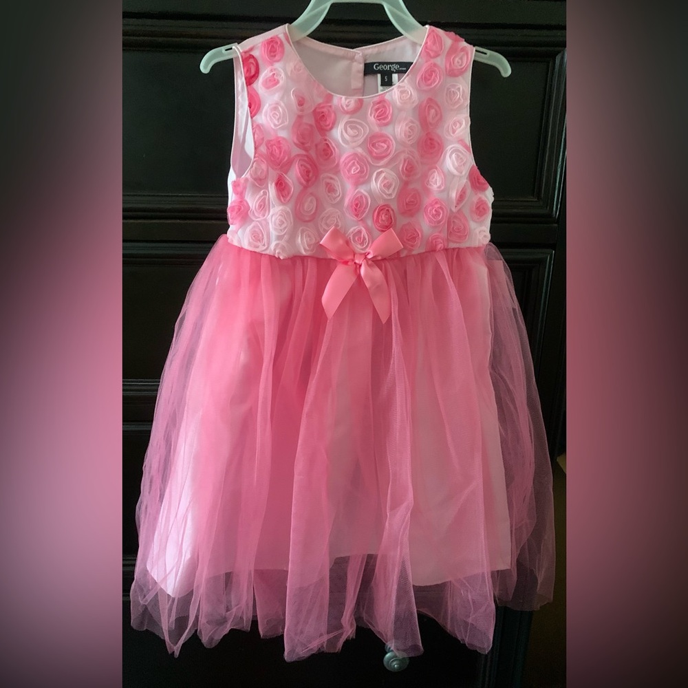 George Pink Rosette Tulle Kids Dress